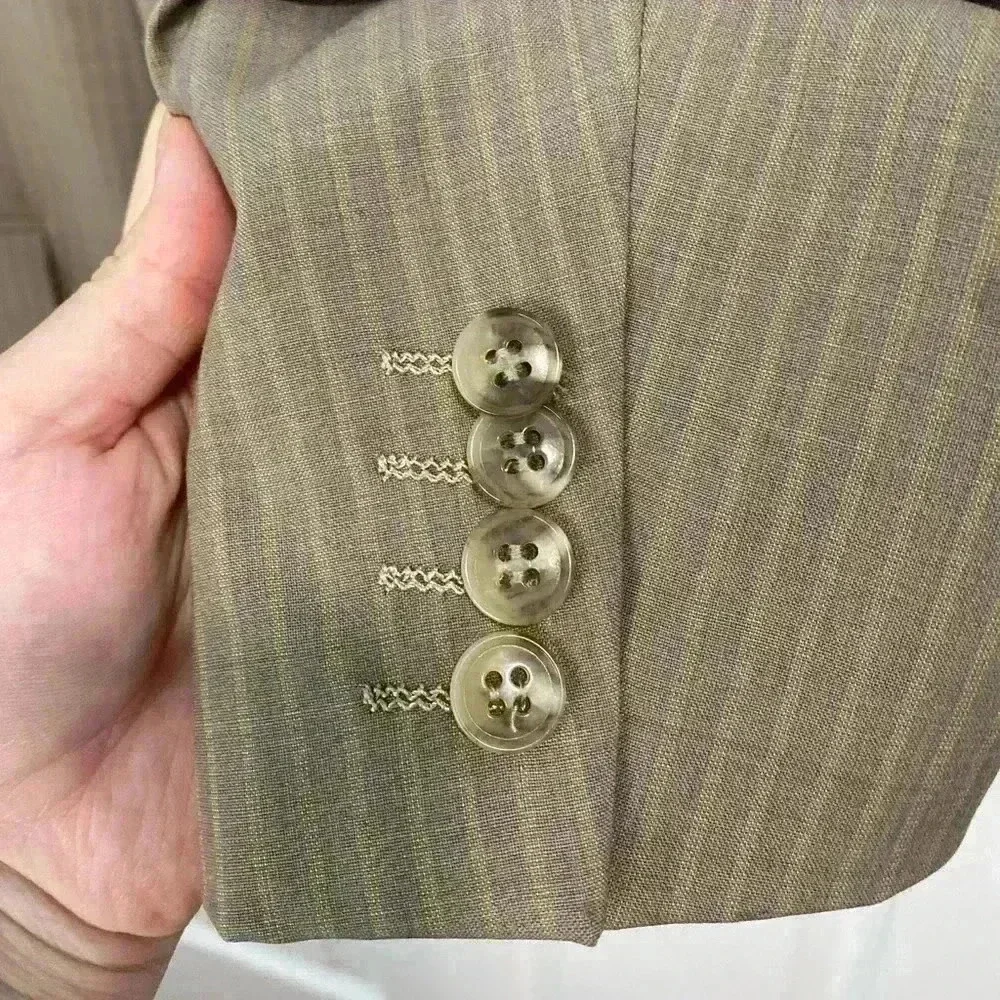 Franco Valentino Couture Hand Tailored Tan Pinstripe Wool Suit Jacket Size 44R‎